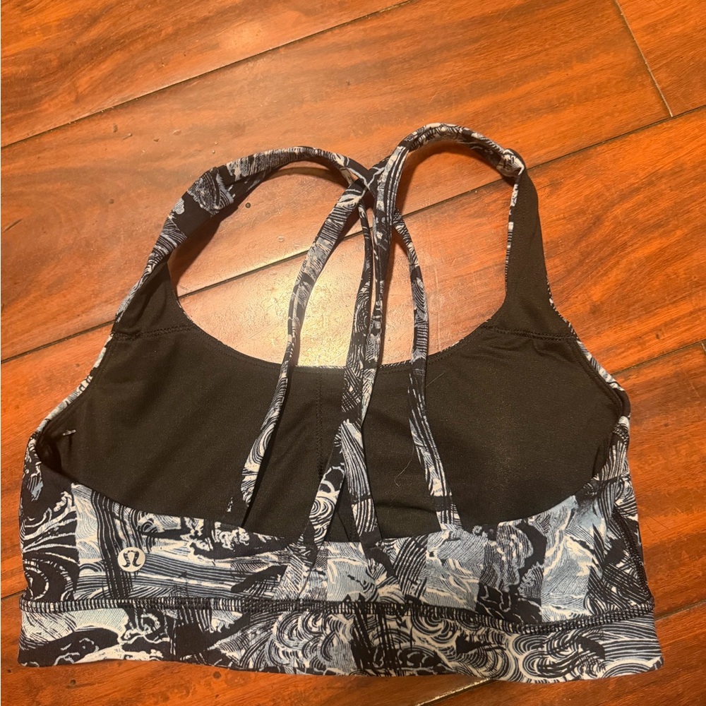 lululemon athletica Printed Strappy Sports Bra - Black & Light Blue - Picture 2 of 4